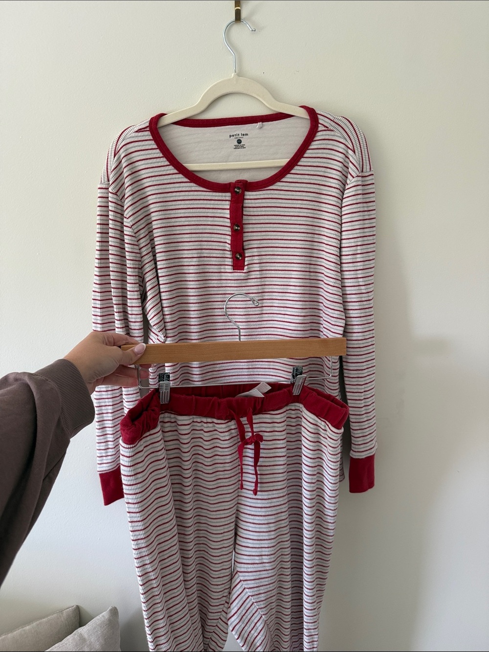 Petit Lem Organic Cotton Red & White Striped Henley Pajama Set
